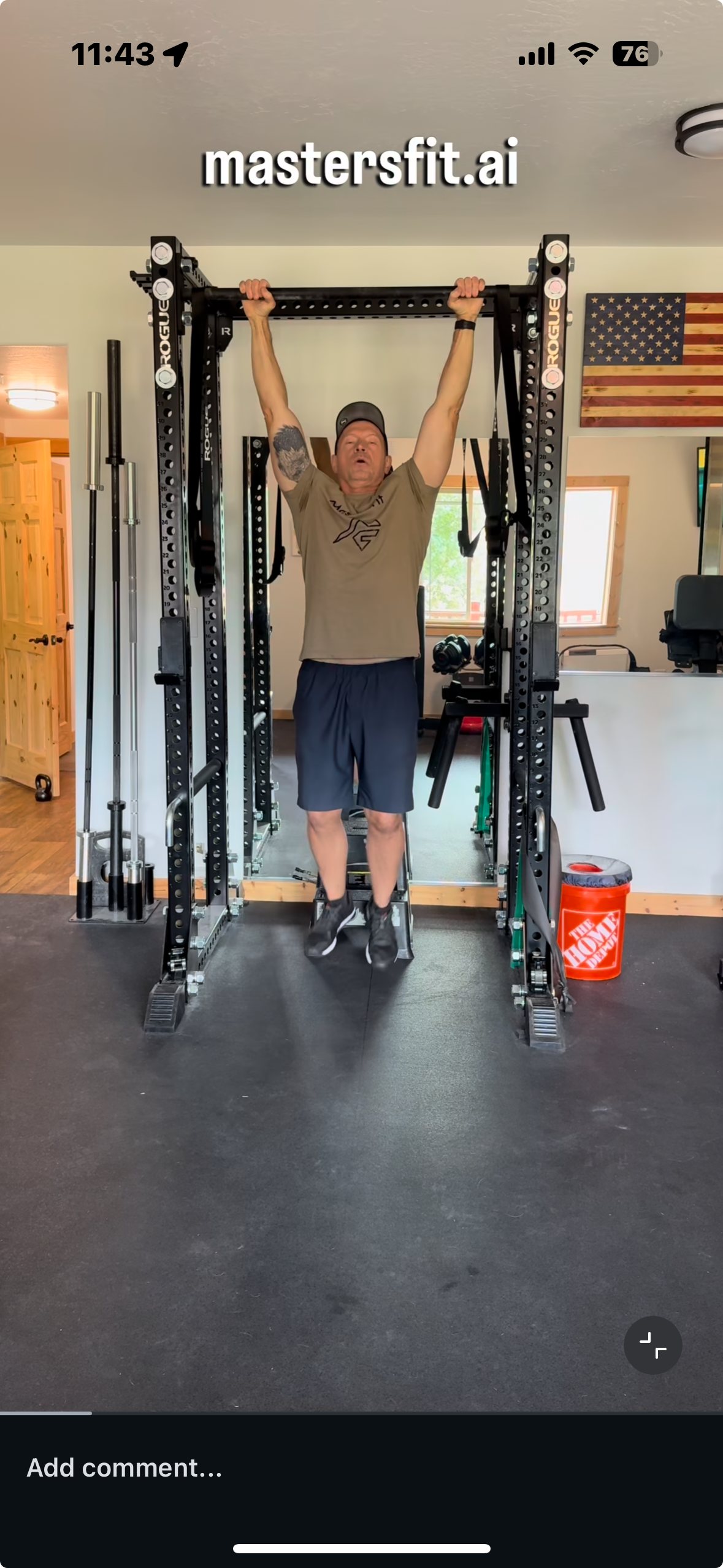 Rich performing 20 unbroken strict pull-ups - Instagram reel screenshot